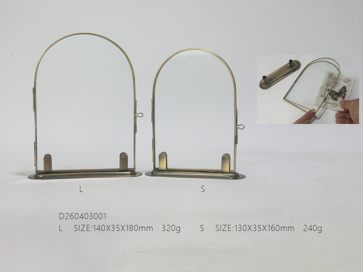 Arched Brass Floating Glass Frame | Vintage Botanical & Pressed Flower Display