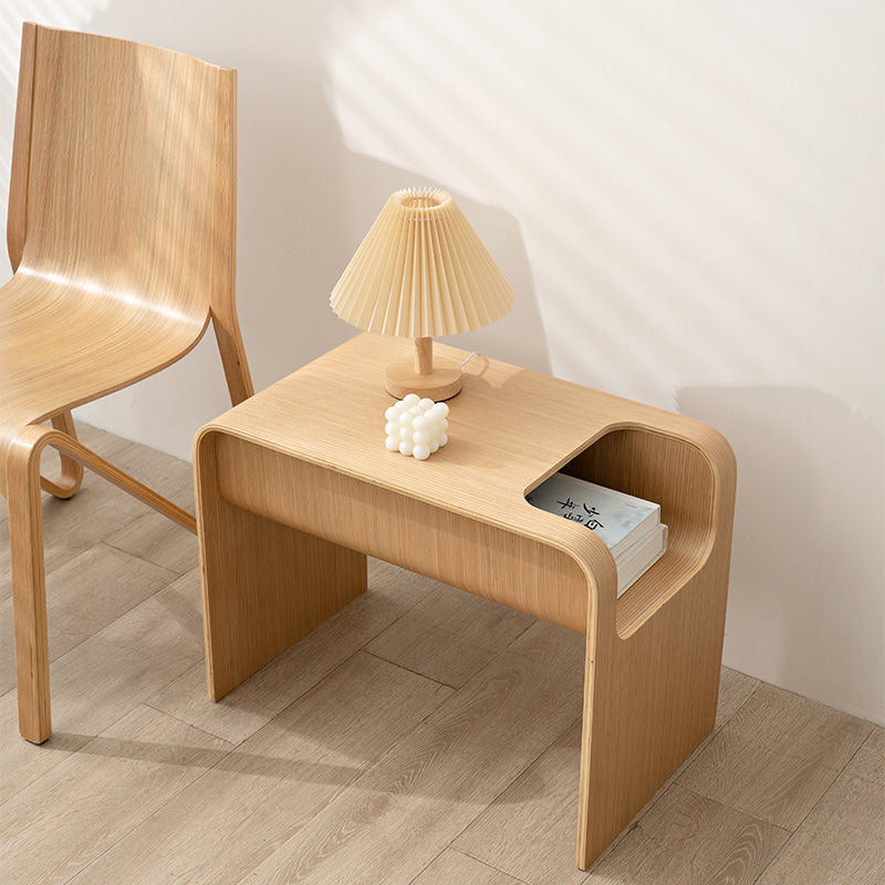 Minimalist Wooden Side Table with Storage – C-Shaped Multi-Functional End Table for Living Room & Bedroom