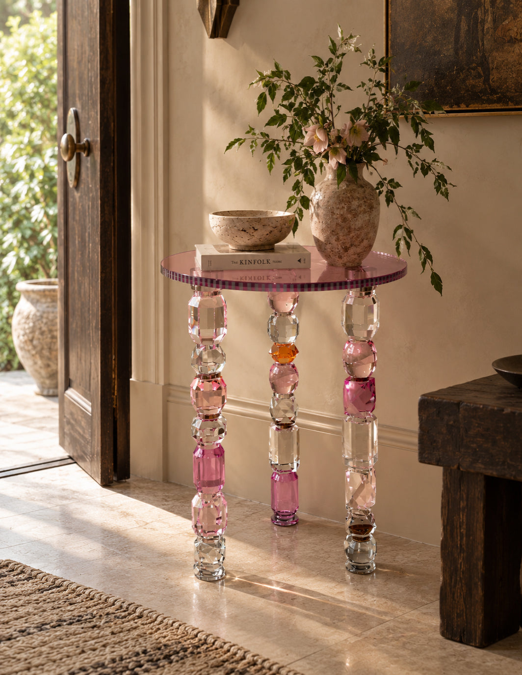 Crystal Glass Side Table – Luxury Modern Accent Table with Prism Reflecti