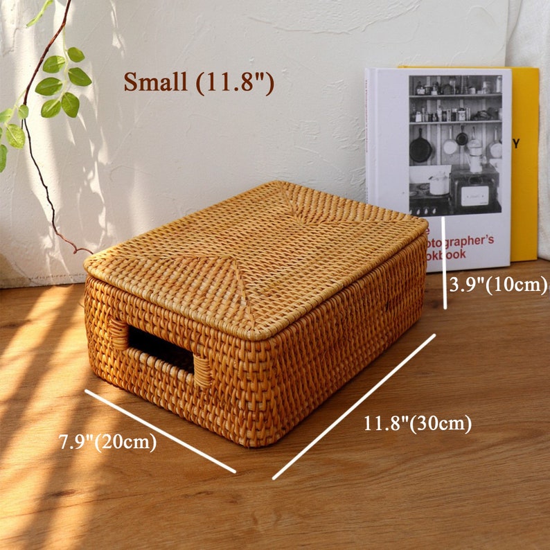 Handmade Woven Rattan Basket with Lid – Multi-Size Storage Box for Bathroom, Closet, or Living Room