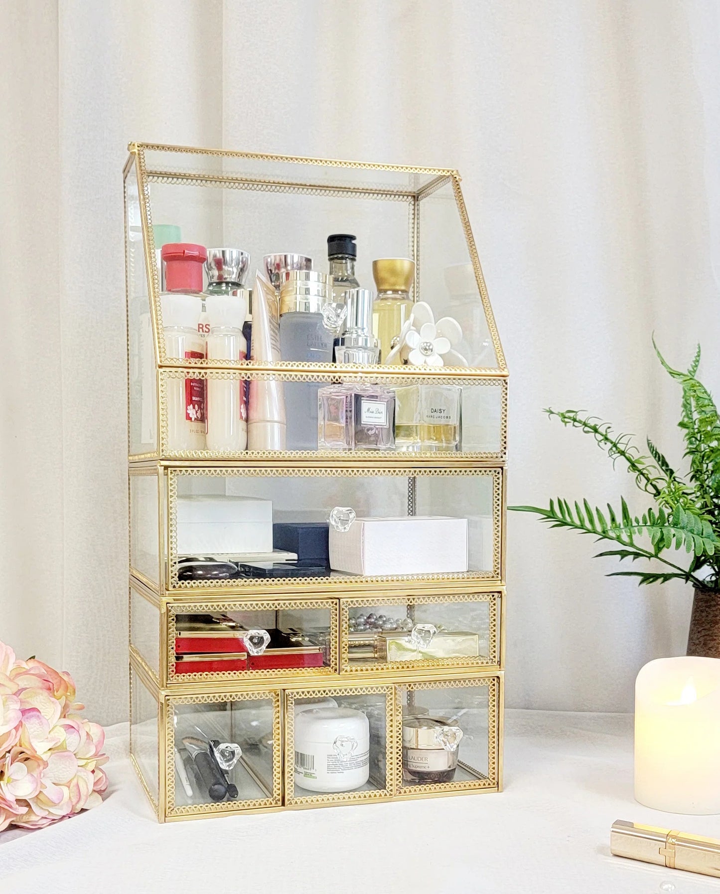 Elegant Glass Vanity Organizer – Multi-Purpose Glass Storage Tower 7 Drawers