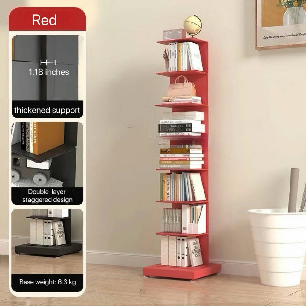 Modern Floating Bookshelf - 6, 7, 8, 9, and 10 Tier Vertical Storage | Space-Saving Metal Bookcase for Home & Office
