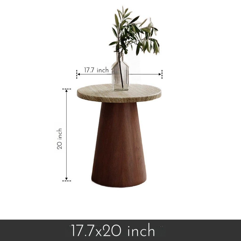 Travertine Top & Solid Walnut Tapered Base | Indoor-Outdoor Organic Modern Accent