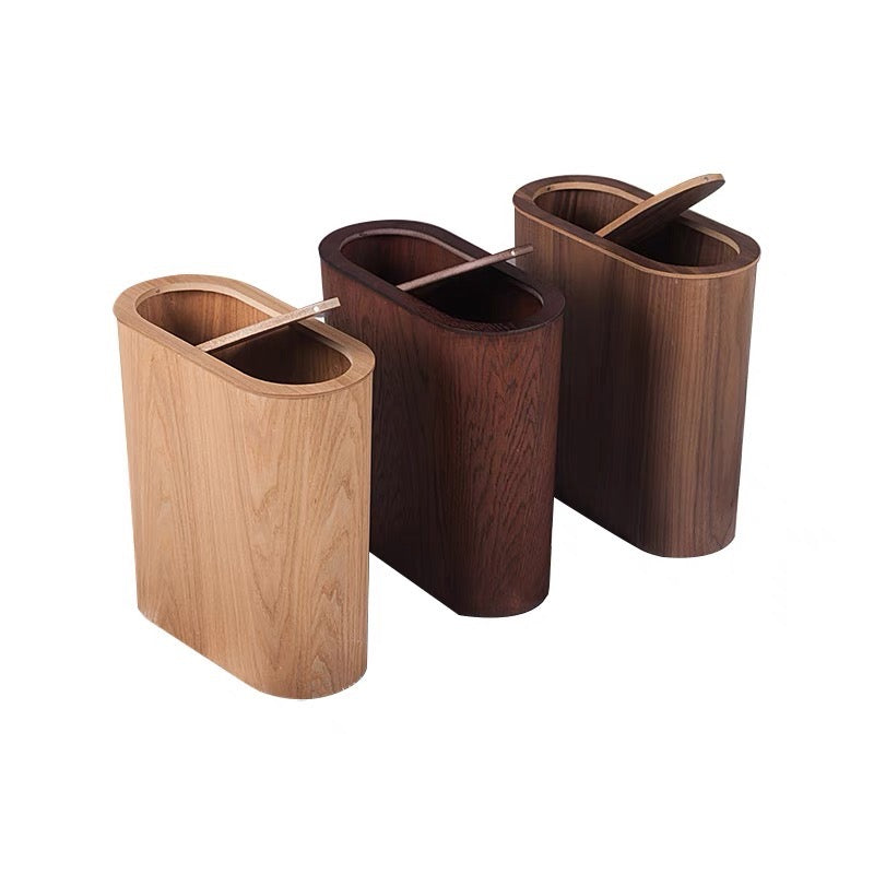 Wooden-Style Trash Bin with Optional Rotating Lid – Modern & Functional Design