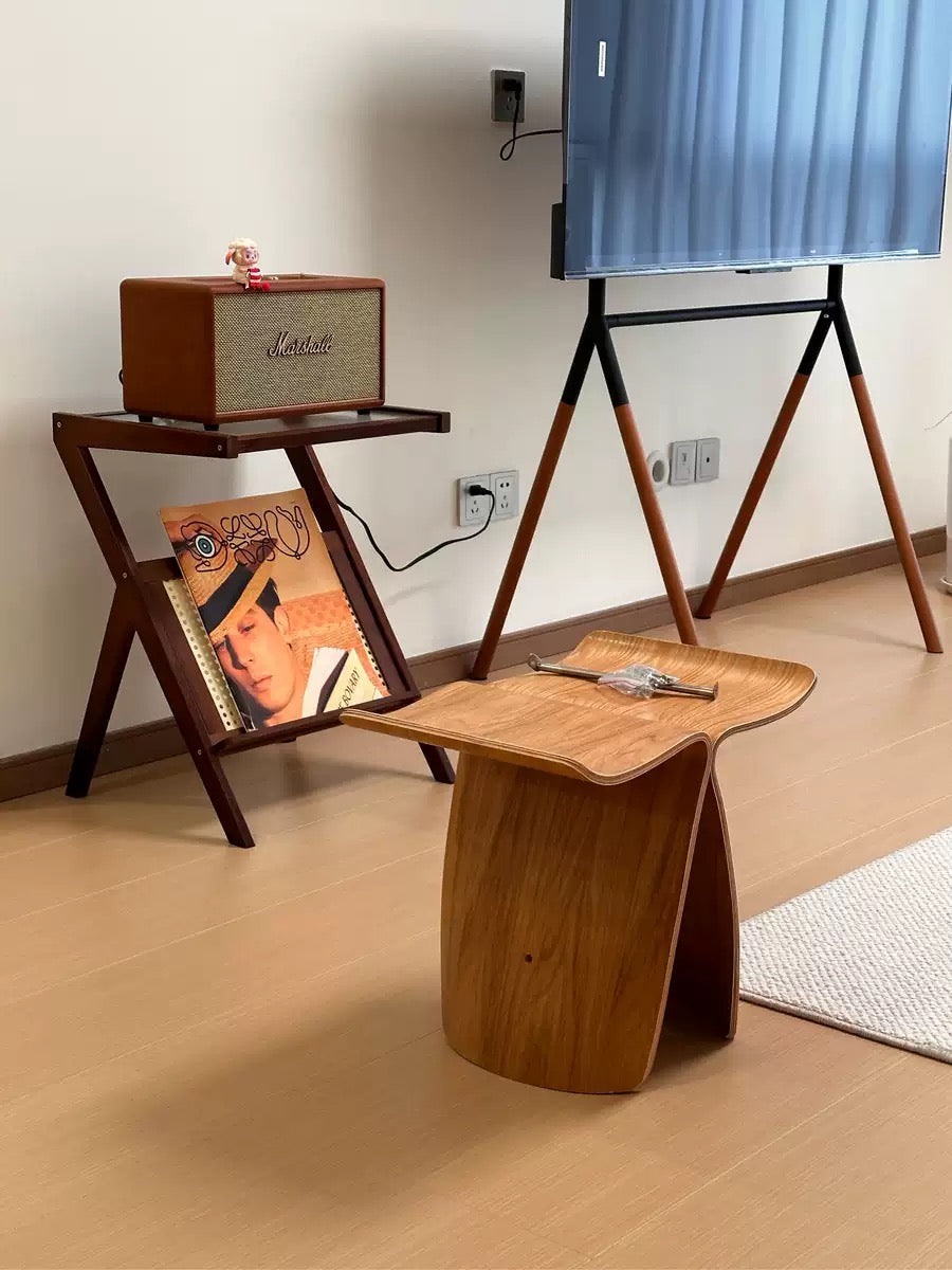 Haiku Stool | Butterfly Silhouette Japanese Modern Wooden Stool