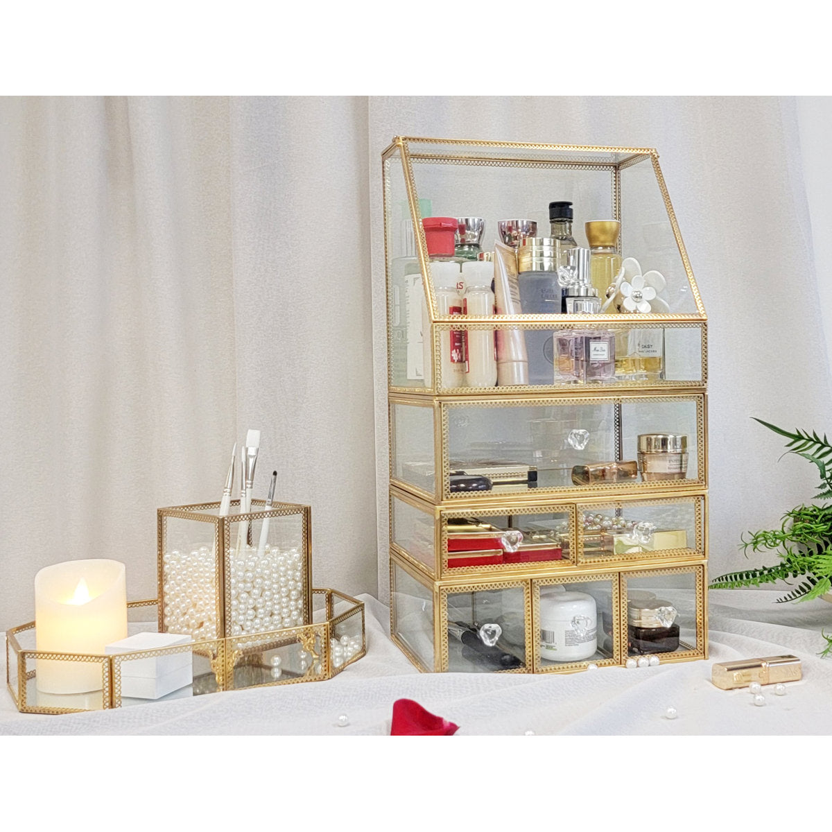 Elegant Glass Vanity Organizer – Multi-Purpose Glass Storage Tower 7 Drawers