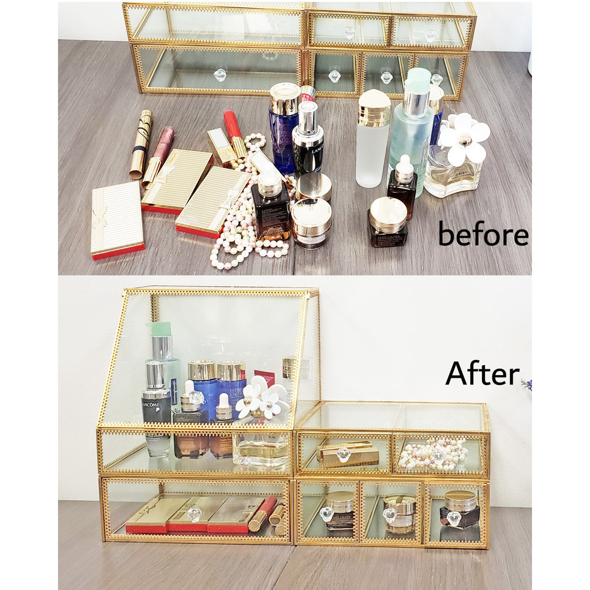 Elegant Glass Vanity Organizer – Multi-Purpose Glass Storage Tower 7 Drawers