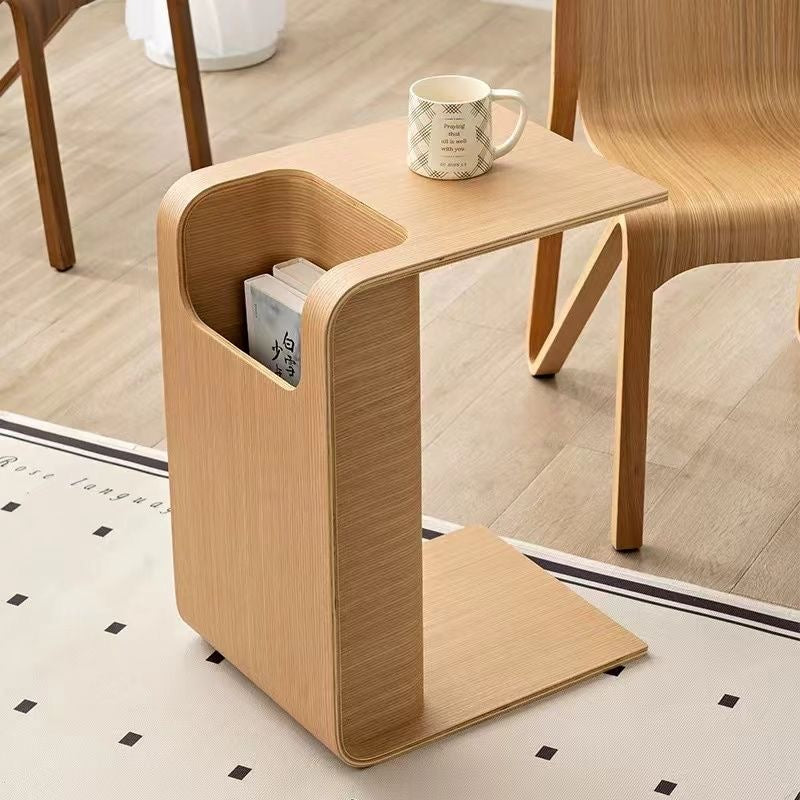 Minimalist Wooden Side Table with Storage – C-Shaped Multi-Functional End Table for Living Room & Bedroom
