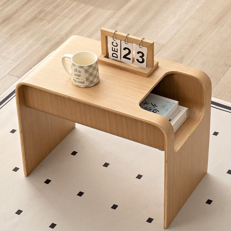 Minimalist Wooden Side Table with Storage – C-Shaped Multi-Functional End Table for Living Room & Bedroom