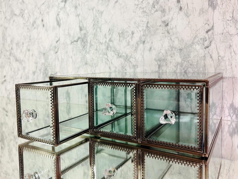 Elegant Glass Vanity Organizer – Multi-Purpose Glass Storage Tower 7 Drawers