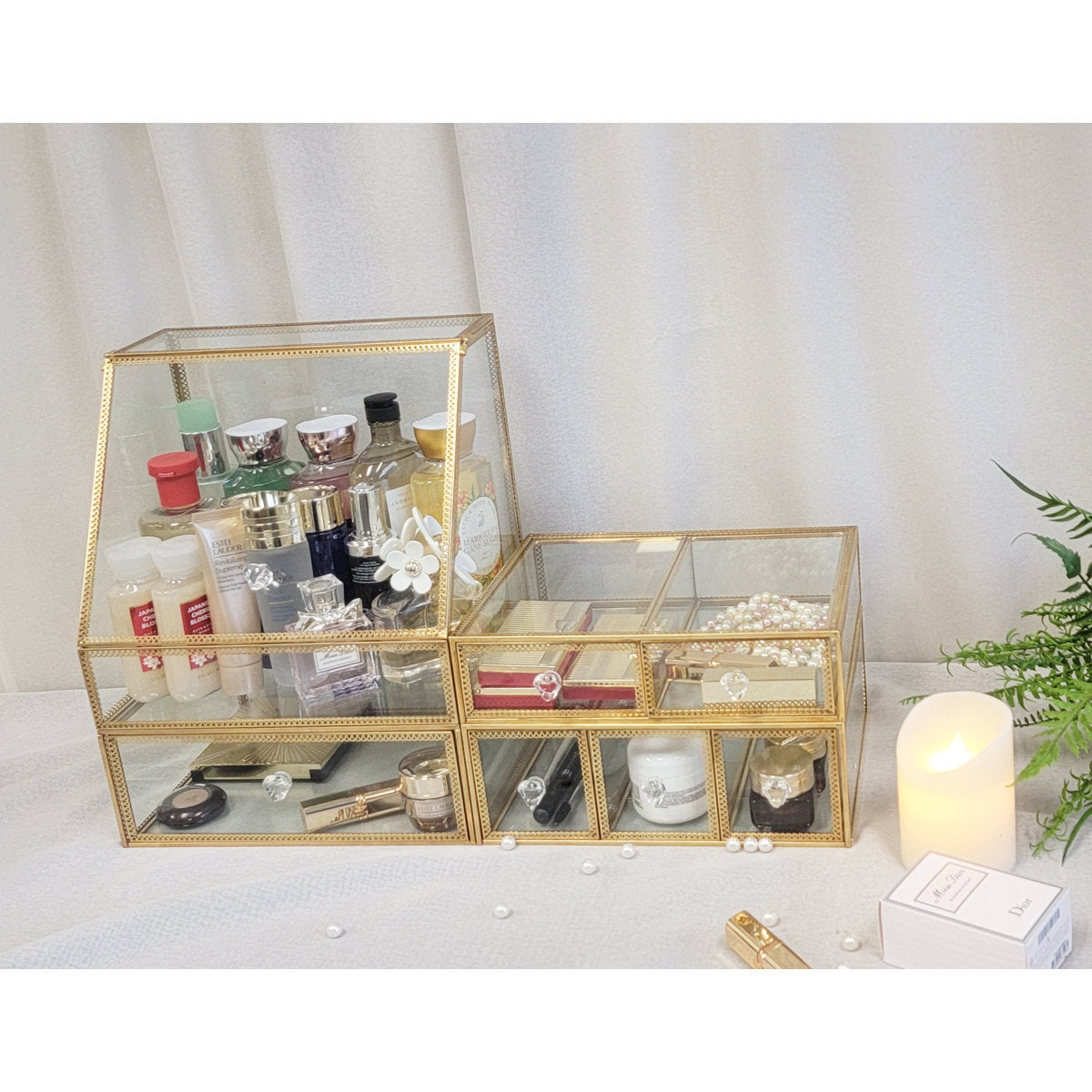 Elegant Glass Vanity Organizer – Multi-Purpose Glass Storage Tower 7 Drawers