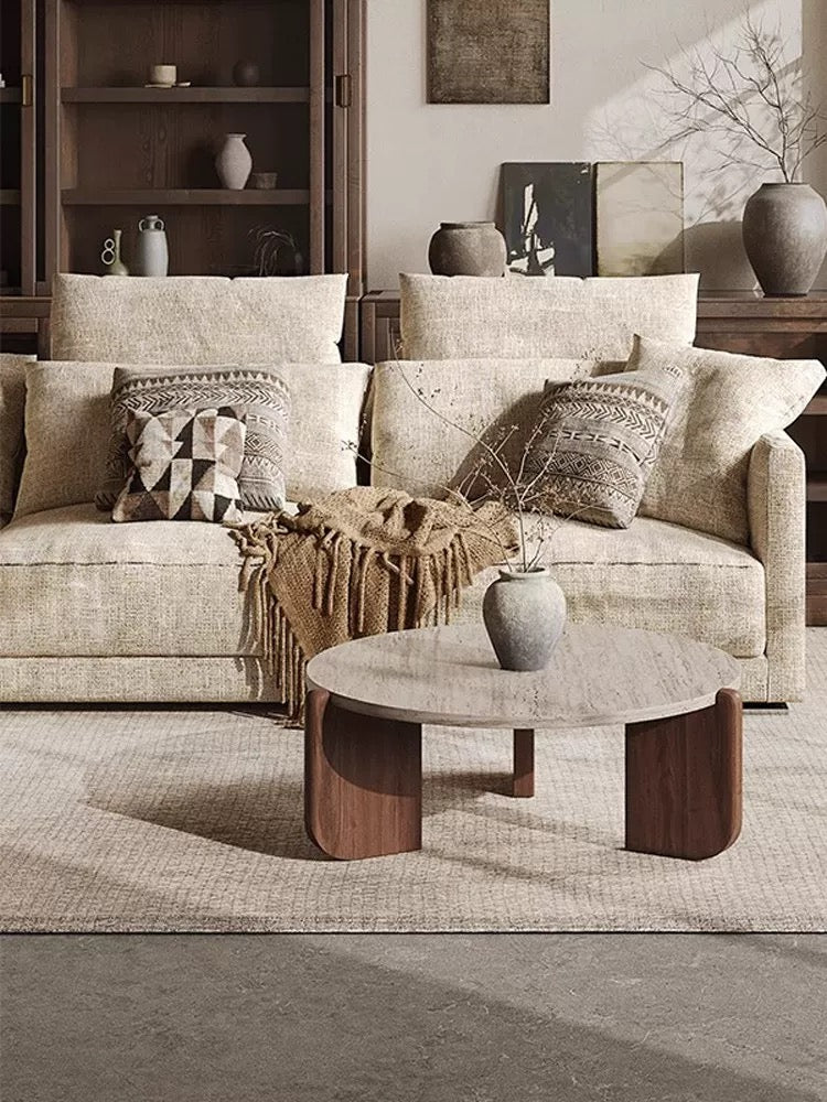 Solid Wood & Natural Stone Coffee Table