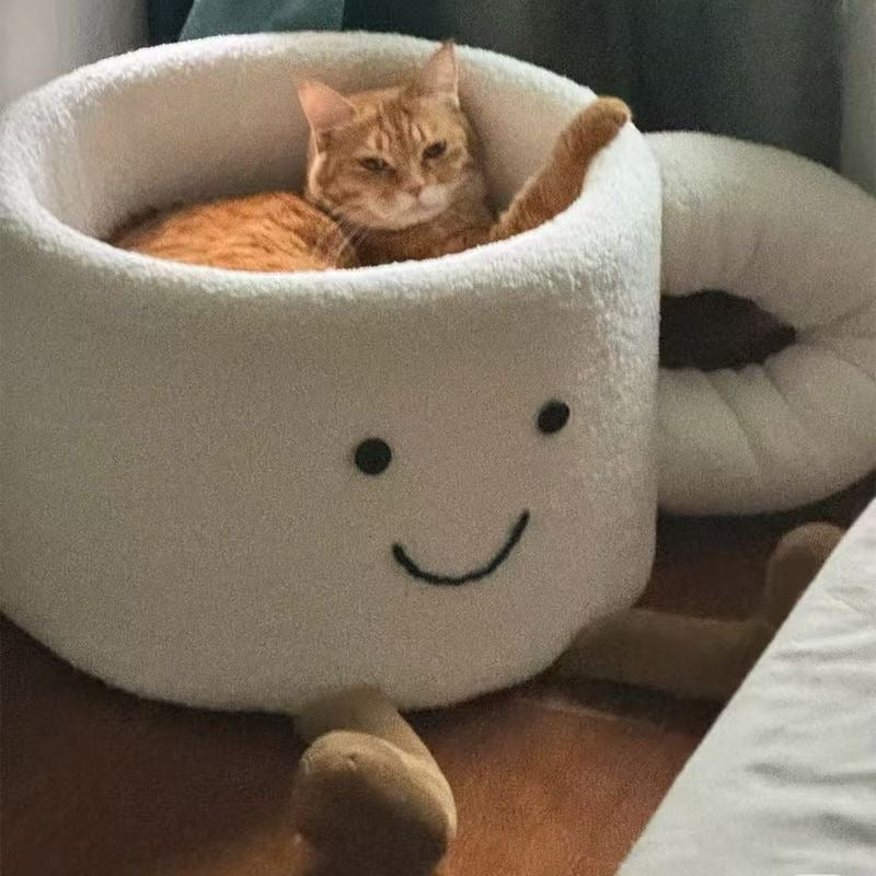 Cozy Cat Cup Bed β Cute Coffee Mug Cat House with Plush Comfort