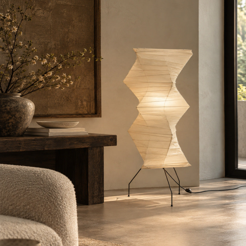 Sculptural Paper Floor Lamp – Small | Wabi Sabi Japanese Ambient Light
