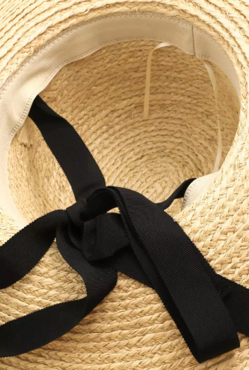 Oversized Wide-Brim Straw Sun Hat β Elegant Raffia Beach Hat with Black Ribbon | Summer UV Protection for Women