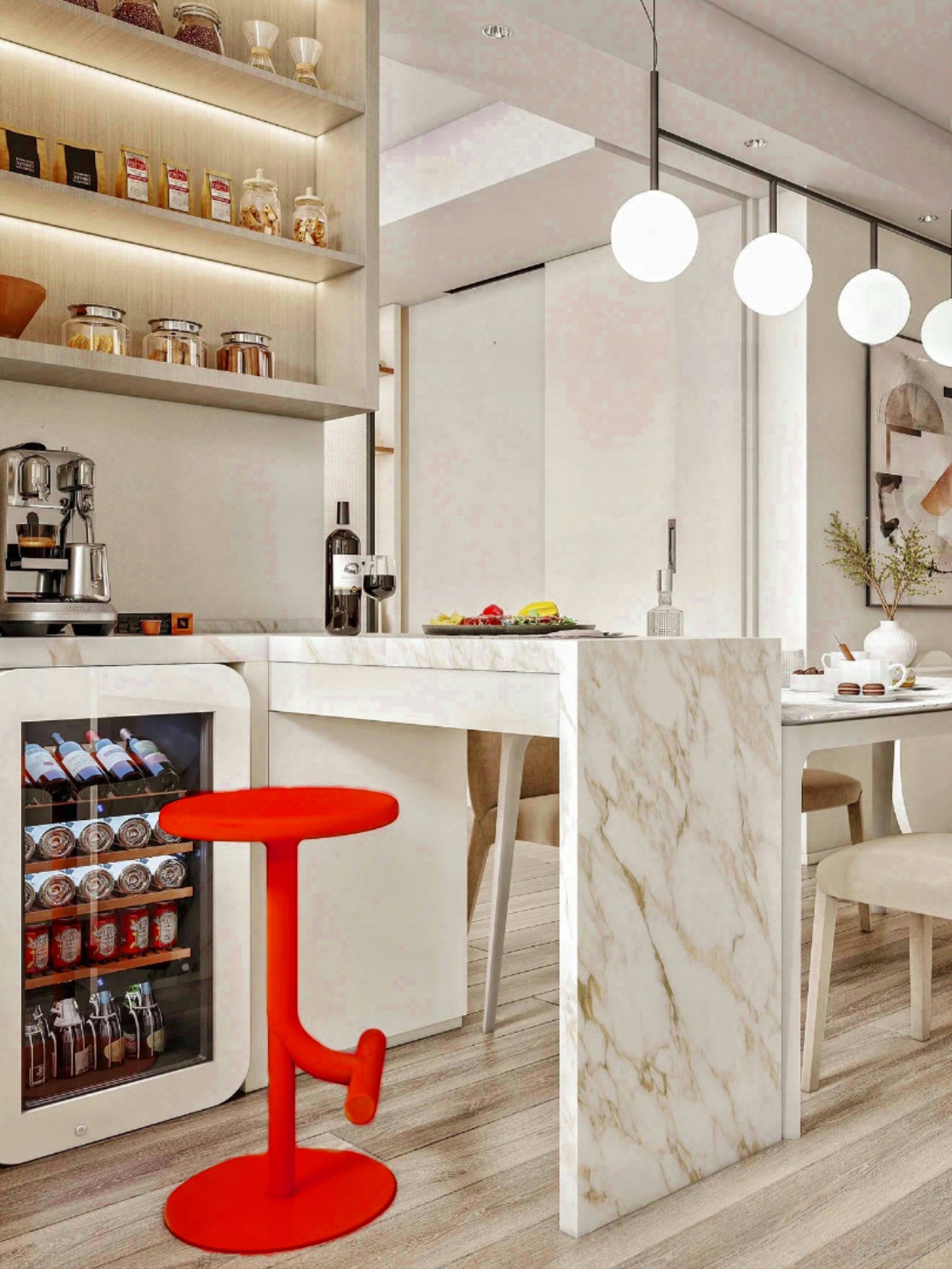 Modern Metal Bar Stool – Adjustable Counter Height Bar Chair with 360° Swivel and Footrest (Available in Red Green)