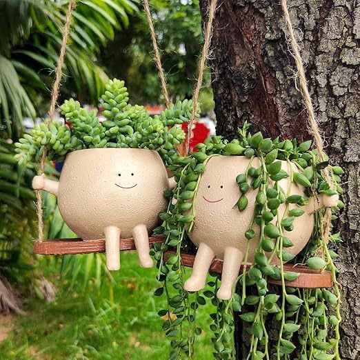 plant pot with a face Smiley Face Hanging Planter