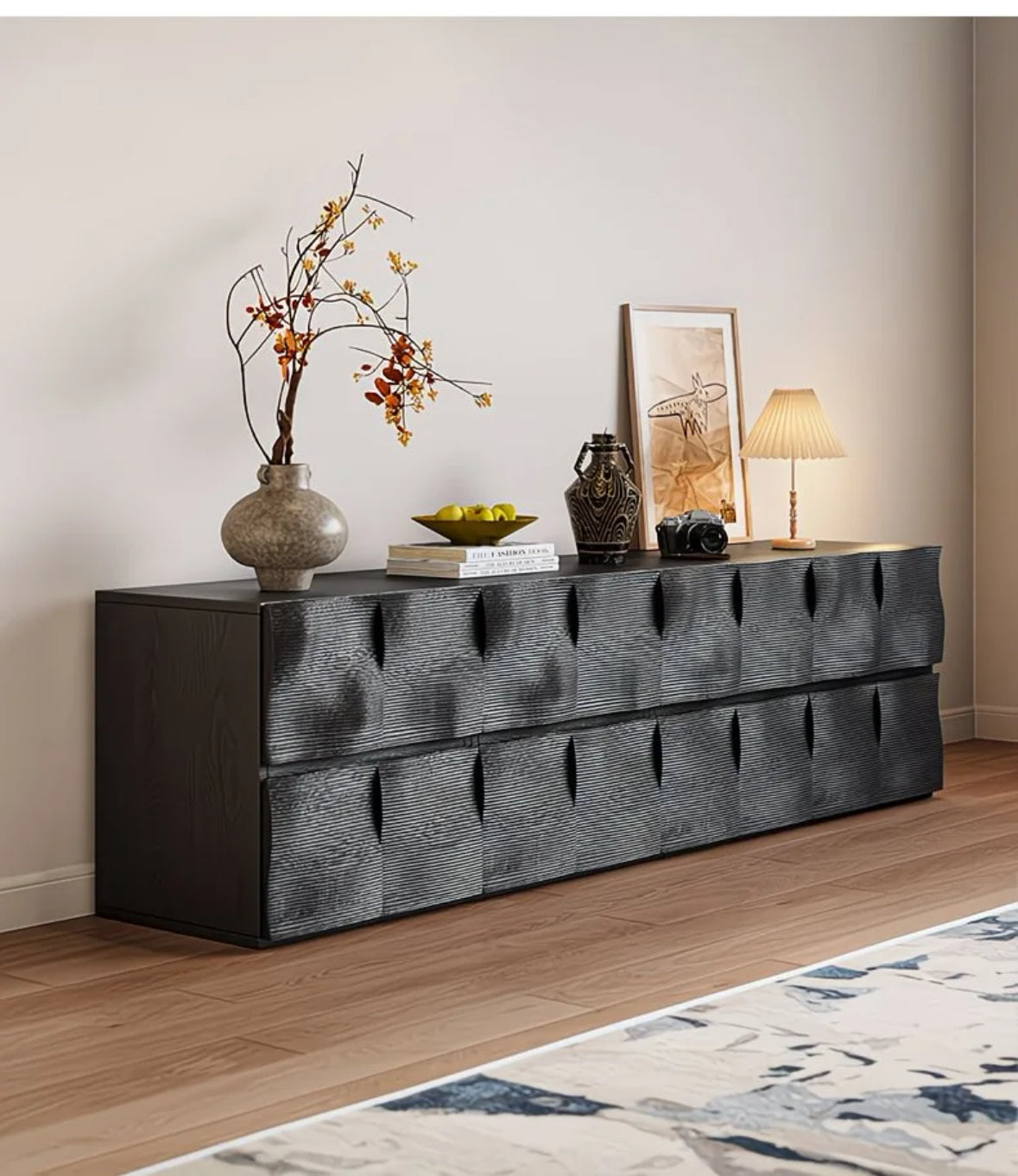 Modern Textured Wood Storage Cabinet