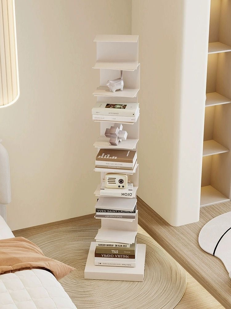 Modern Floating Bookshelf - 6, 7, 8, 9, and 10 Tier Vertical Storage | Space-Saving Metal Bookcase for Home & Office