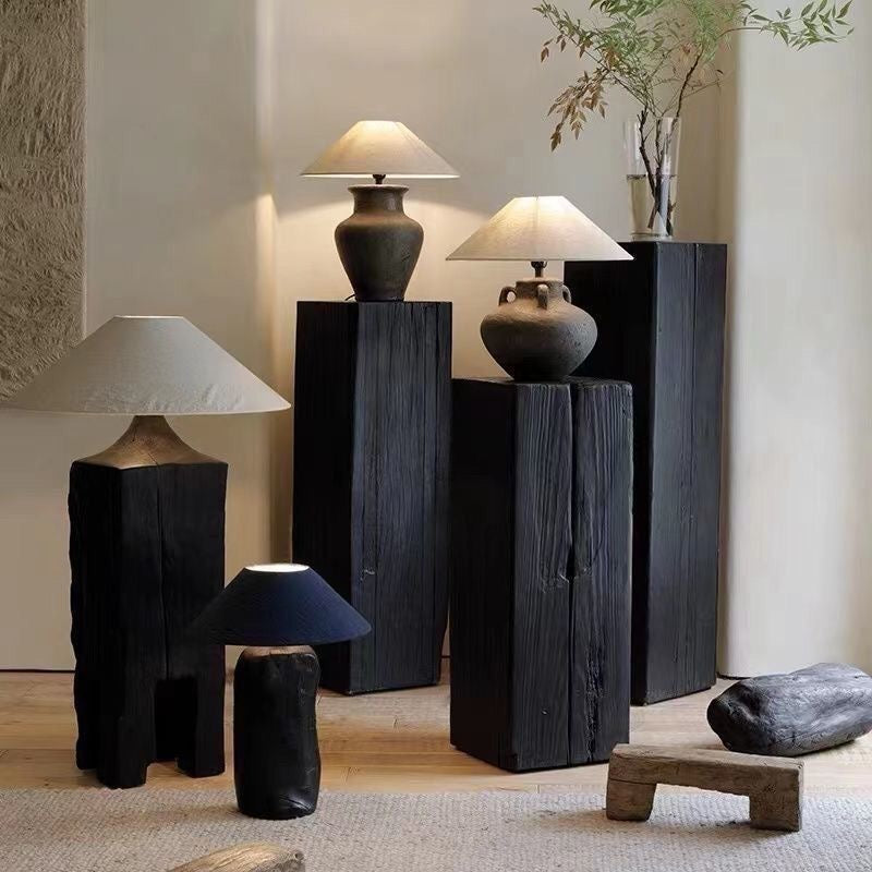 Black Pedestal Stand - Real Wood - Modern Display Base for Home Decor, Sculptures, or Plants