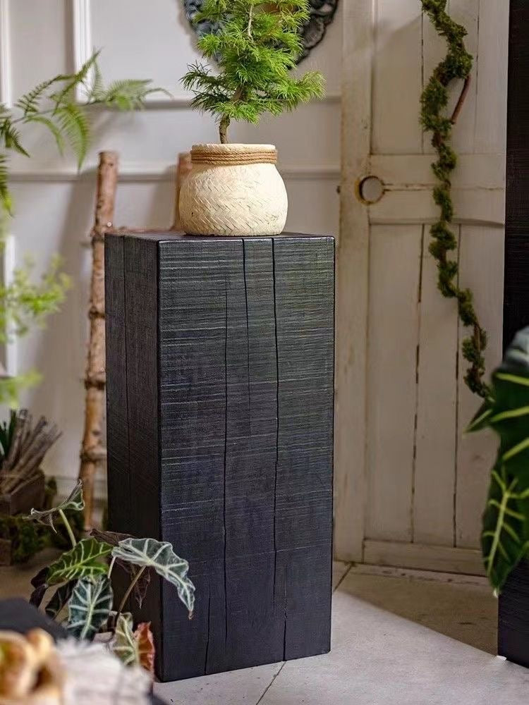 Charcoaled Pedestal Stand - Solid Wood - Display Base for Home Decor, Sculptures, or Plants