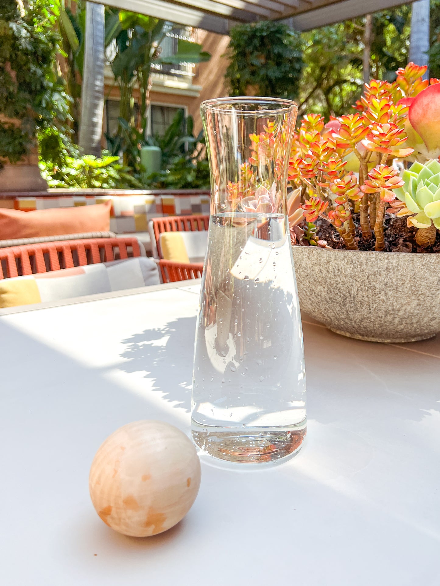 Modern Glass Carafe with Wooden Spherical Ball Lid - Plastic Free Water Carafe