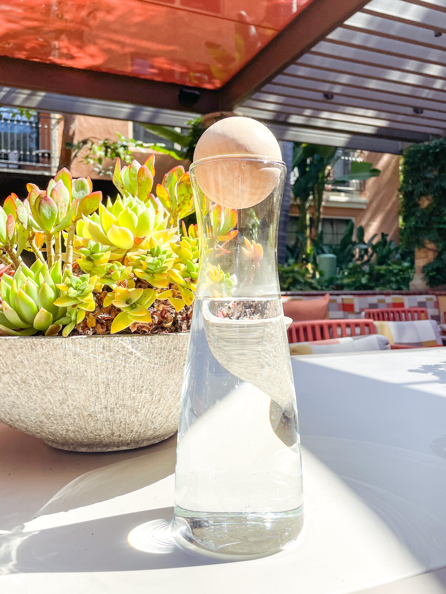 Modern Glass Carafe with Wooden Spherical Ball Lid - Plastic Free Water Carafe