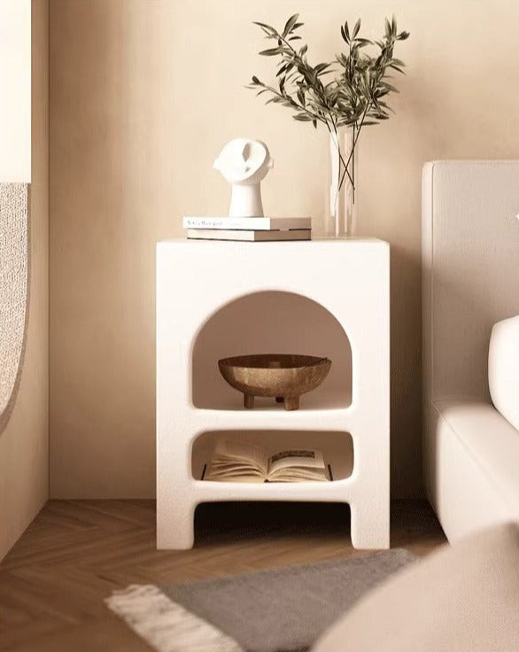 Cave Boho Style Side Tables and Night Stands with Open Storage