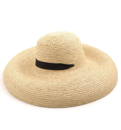 Oversized Wide-Brim Straw Sun Hat β Elegant Raffia Beach Hat with Black Ribbon | Summer UV Protection for Women