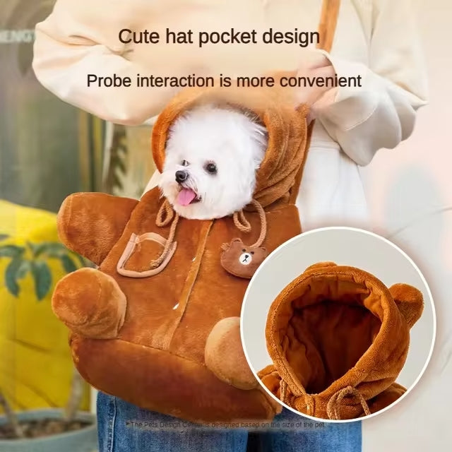Pet Travel Bag Kit for Cat Dog Carrier Shoulder Bag (Teddy Bear Shape Crossbody Bag, Small)