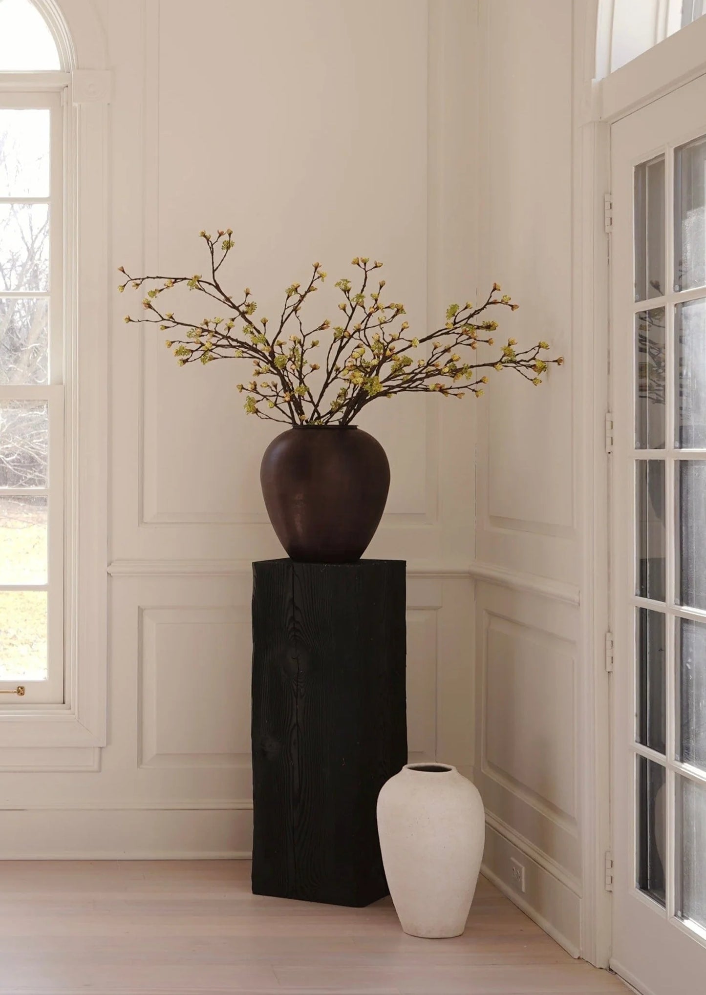 Charcoaled Pedestal Stand - Solid Wood - Display Base for Home Decor, Sculptures, or Plants