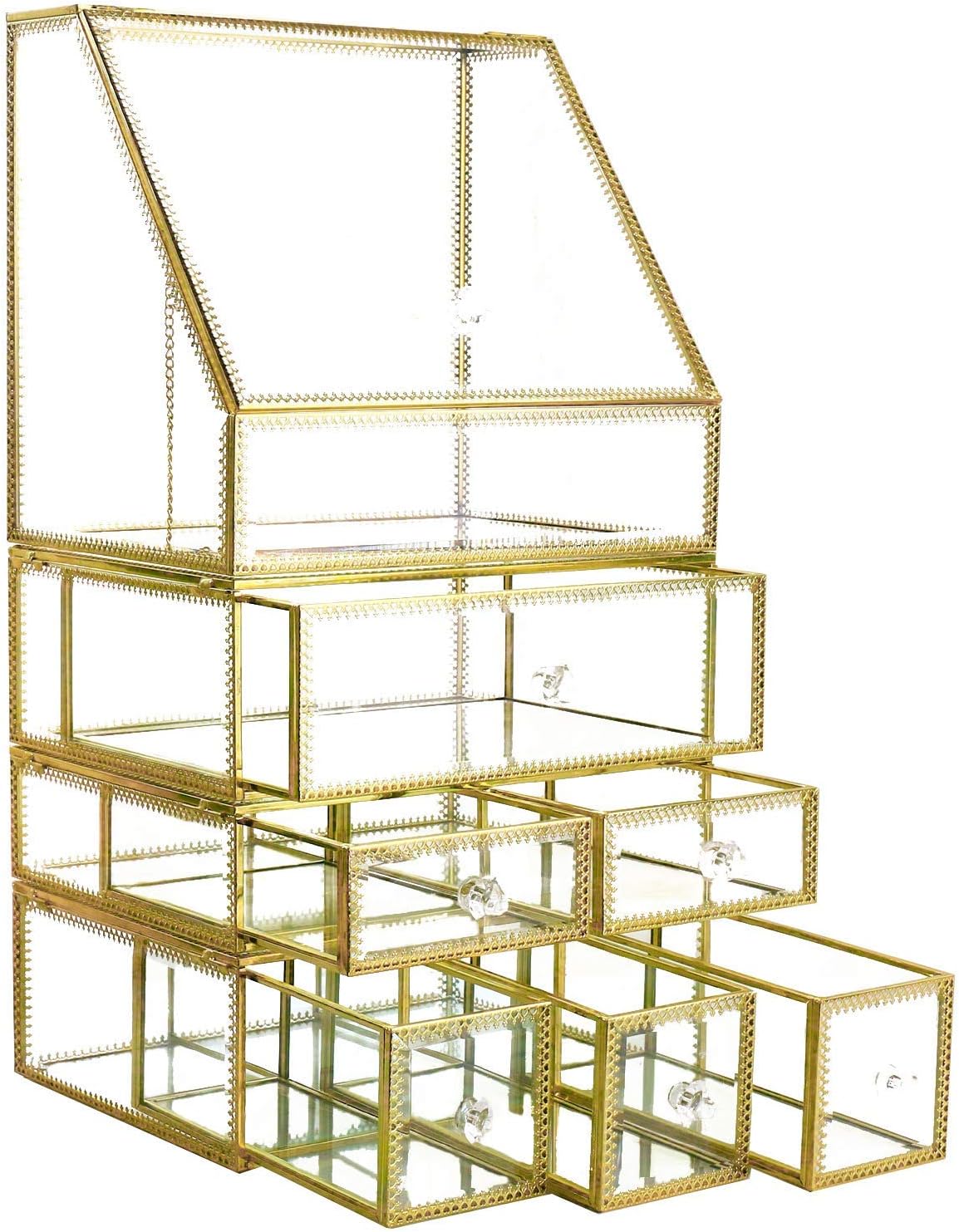 Elegant Glass Vanity Organizer – Multi-Purpose Glass Storage Tower 7 Drawers