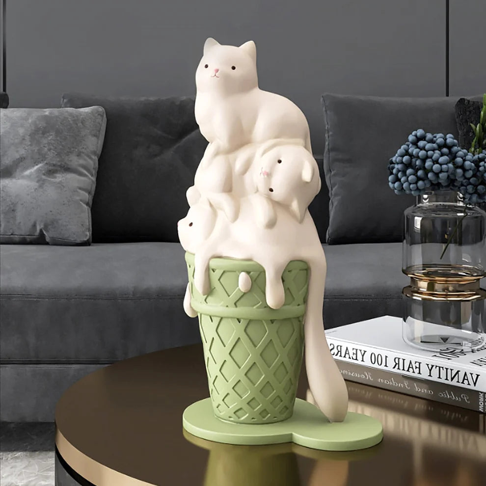Ice Cream Melting Cat Sculpture – Whimsical Resin Decor for Cat Ice Cream Melting Cat Sculpture – Whimsical Resin Decor for Cat