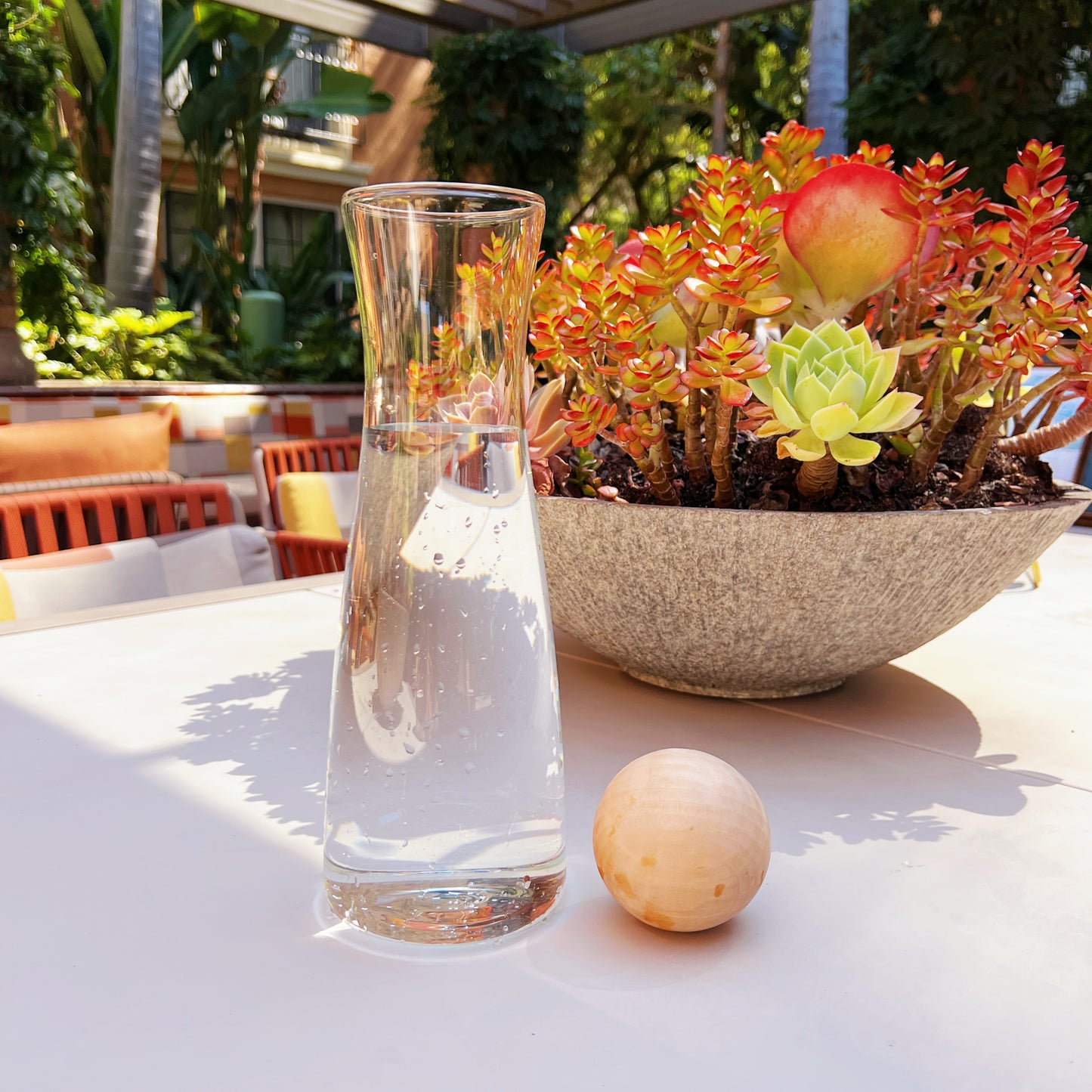 Modern Glass Carafe with Wooden Spherical Ball Lid - Plastic Free Water Carafe