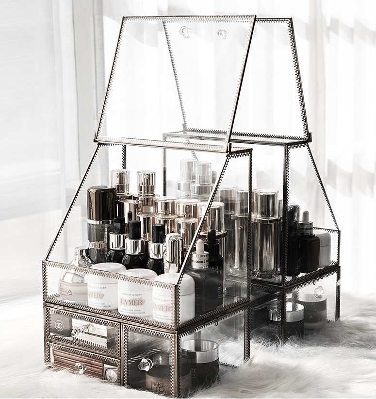 Elegant Glass Vanity Organizer – Multi-Purpose Glass Storage Tower 7 Drawers