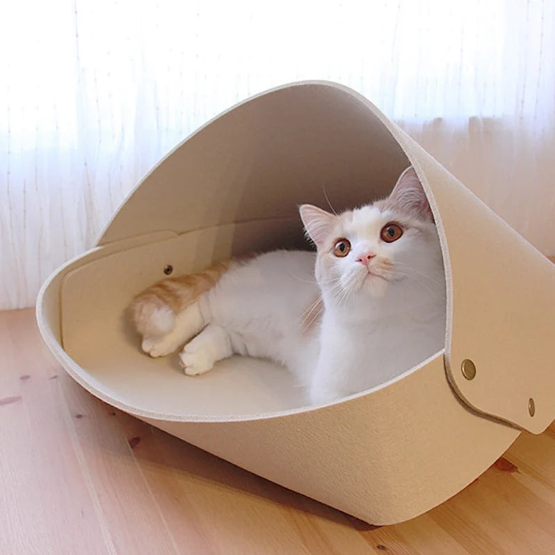 Luxe Felt Cat Cave Bed – Cozy, Enclosed, and Stylish Pet Bed for Cats & Small Dogs