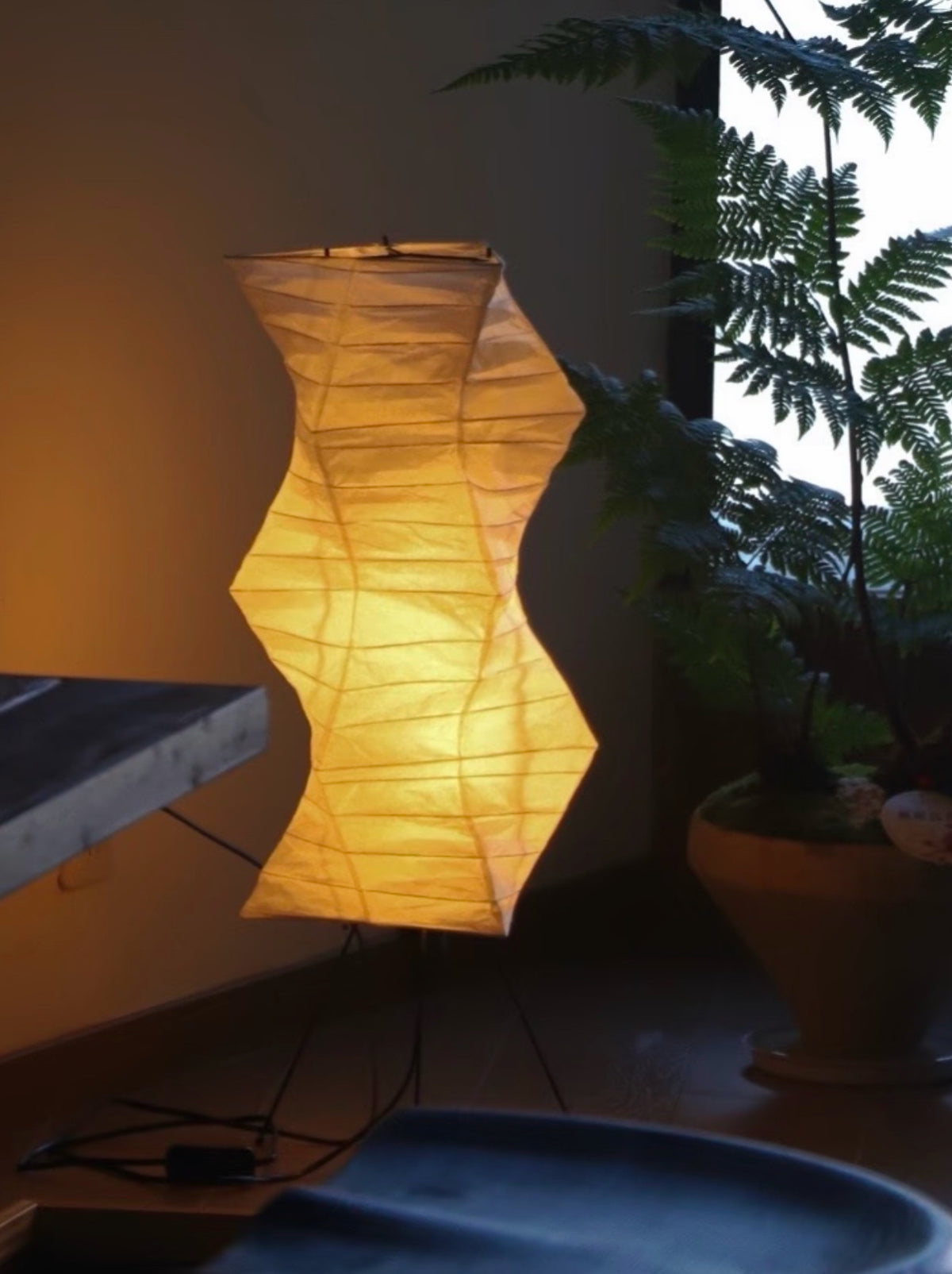Sculptural Paper Floor Lamp – Small | Wabi Sabi Japanese Ambient Light