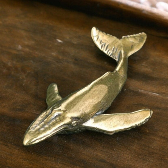 Antiqued Solid Brass Blue Whale Statue Figurine – Nautical Home Decor & Desk Ornament