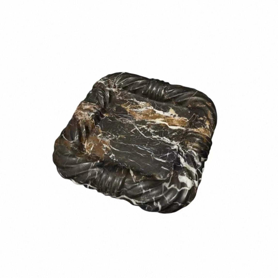 Hand-Carved Twisted Rope Marble Tray | Sculptural Onyx Catchall & Decorative Centerpiece | Luxury Artisan Stone Deco