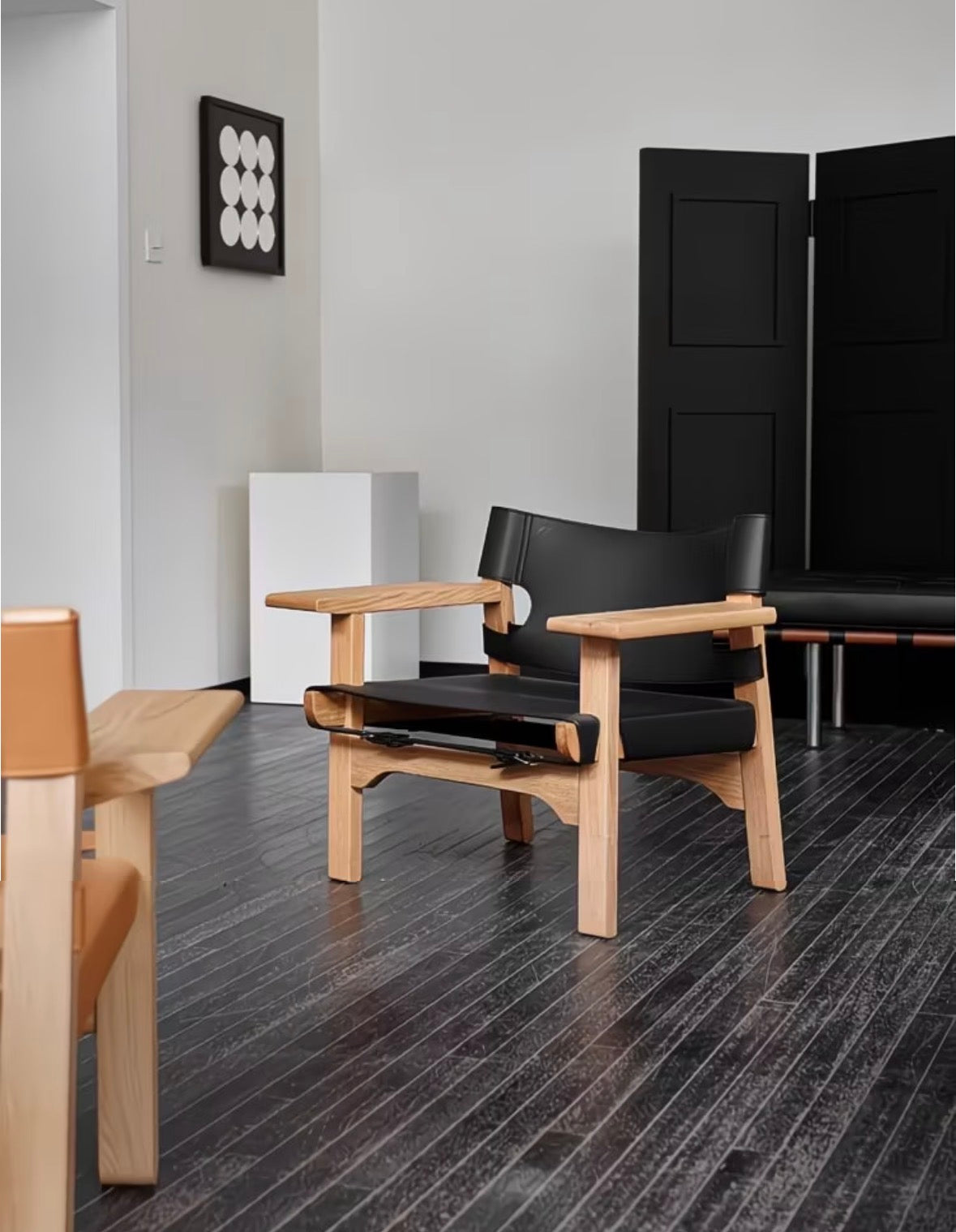 Spanish Chair | Solid Wood & Saddle Leather Sling Lounge Chair