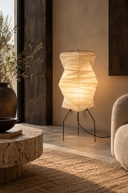 Sculptural Paper Floor Lamp – Small | Wabi Sabi Japanese Ambient Light