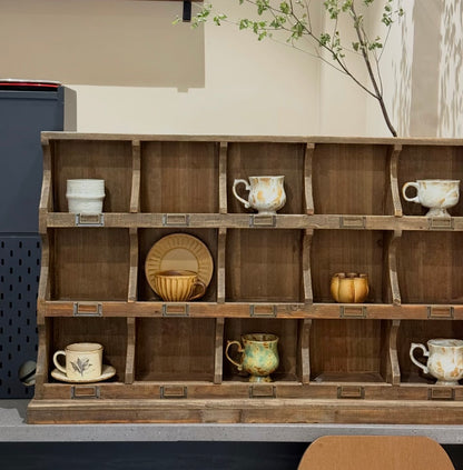 Vintage Wooden Wall Cubby Shelf Organizer – Rustic Display & Storage