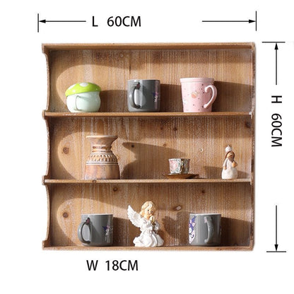 Vintage Maison Scalloped Tiered Wall Shelf | Rustic Pine Display Riser