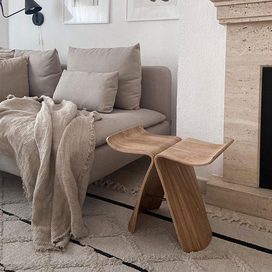 Haiku Stool | Butterfly Silhouette Japanese Modern Wooden Stool