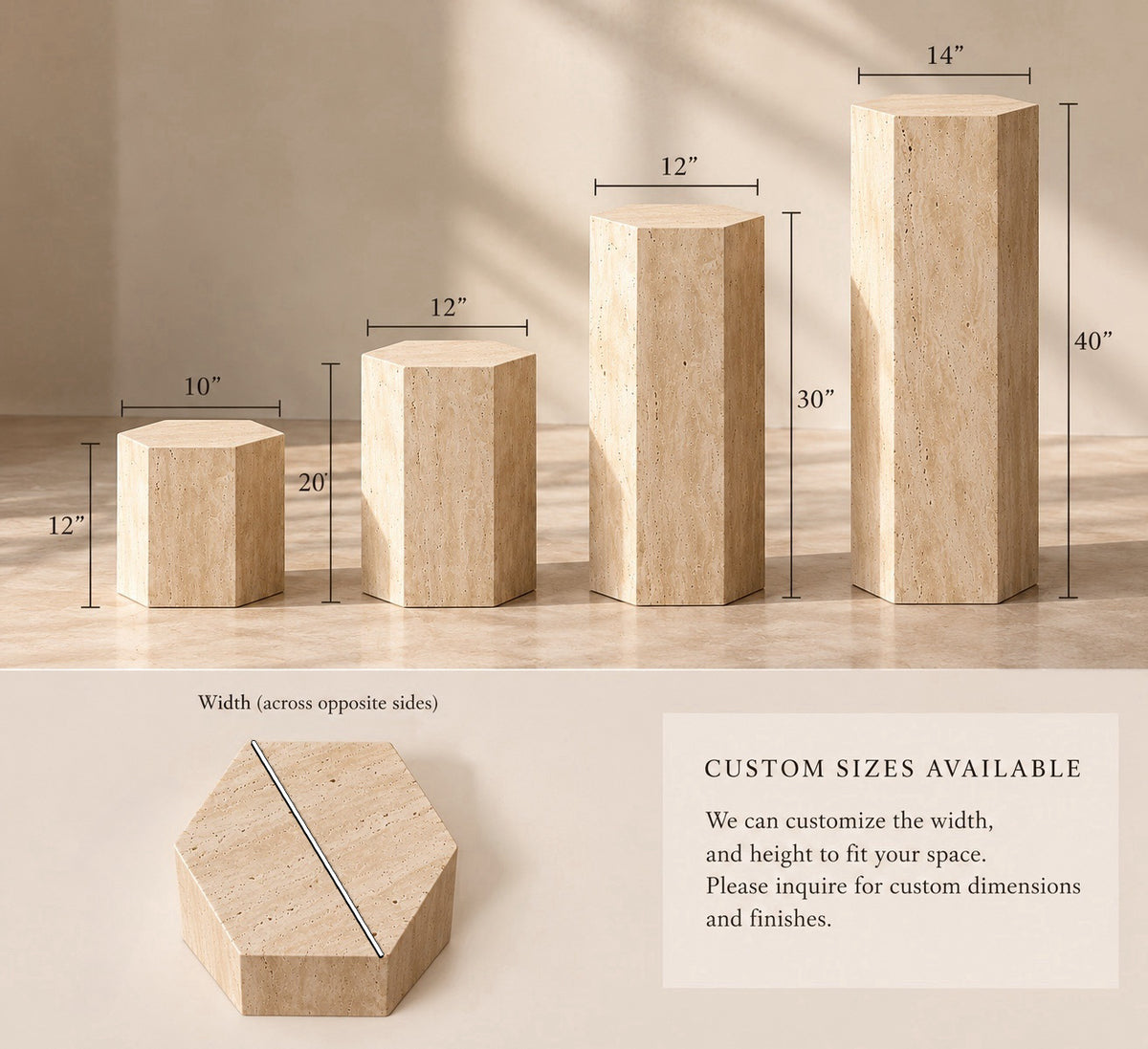 Hexagonal Travertine Pedestal | Natural Stone Display Plinth, Sculpture Stand & Side Table