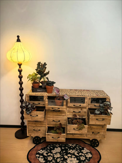 Vintage Multi-Drawer Wooden Cabinet on Wheels