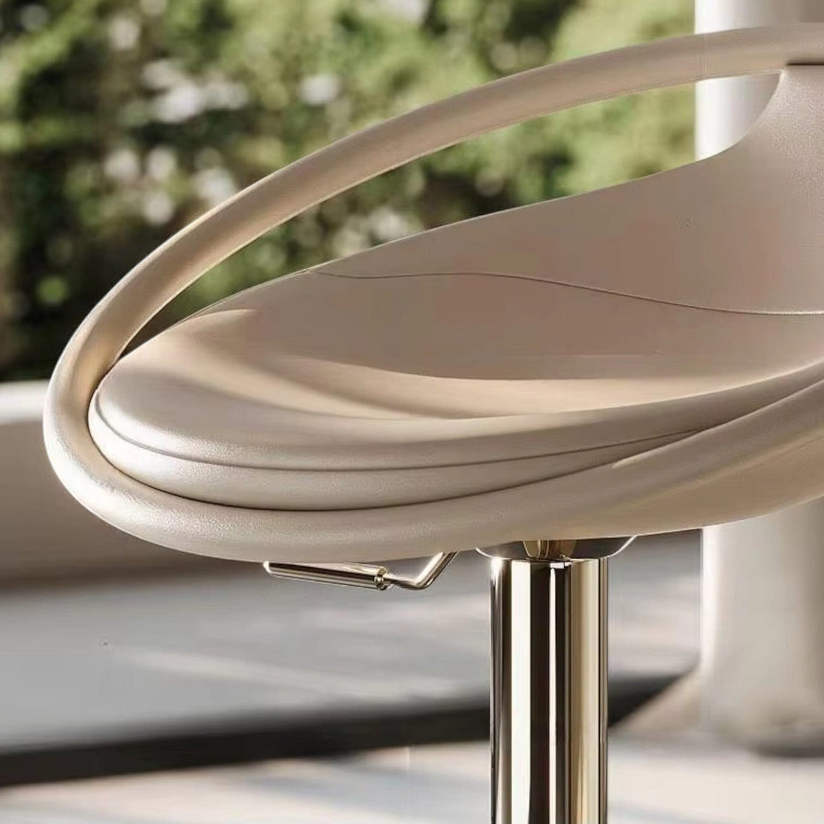 Sculptural 360° Swivel Bar Stool — Ivory & Polished Stainless Steel