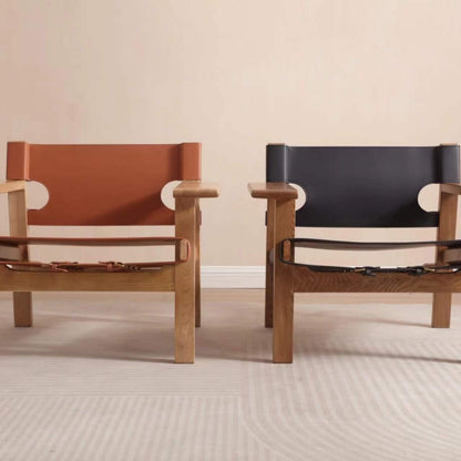Solid Wood & Leather Sling Lounge Chair