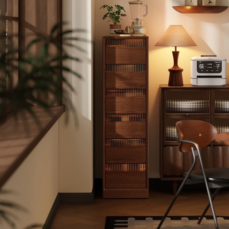 Modern Solid Wood Vertical Storage Cabinet, Slim 11.8" Wide Tower Chest of Drawers, Space-Saving Multi-Layer Organizer for Bedroom, Living Room, Entryway, and Office – 5 Sizes & 4 Finis
