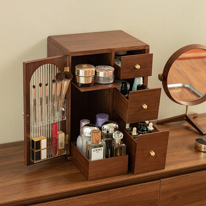 Luxury Wooden Makeup Organizer with Drawers and Brush Holder – Elegant Storage for Cosmetics and Skincare